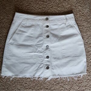 White High Rise Button Front Denim Mini Skirt